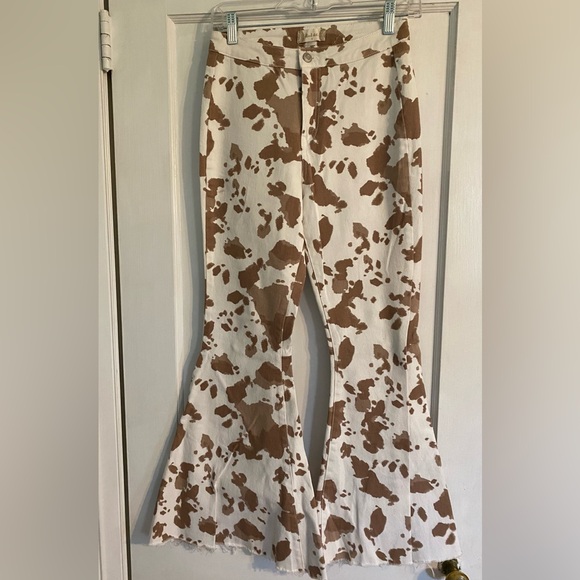 Altar'd State Pants - Altar'd state cow print brown & white flare bell bottoms flute jeans - S (3/4)
